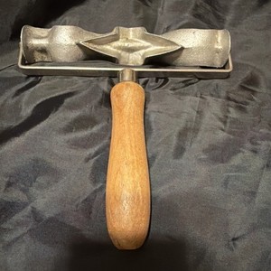 Metal and Wood Ravioli Pasta Mold with Cutter Roller, Silver Brown
