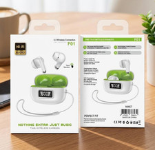 F01 TWS True Wireless In-Ear Earbuds Bluetooth 5.3 Mic White/Green Case