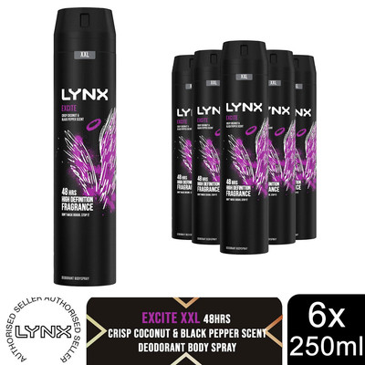 Lynx XXL Excite 48-Hour High Definition Fragrance Body Spray Deodorant,  6x250ml UK