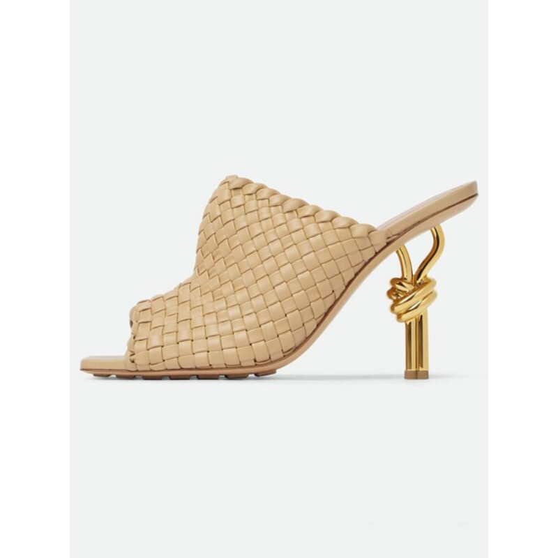 PANTOFOLA D’ORO Pantofole estive da donna in pelle punta quadrata metallo tacchi alti pull on US 5 10 5