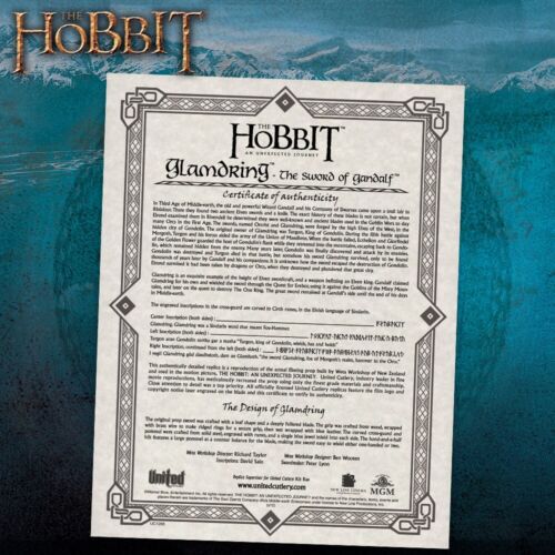 Gandalf's Glamdring Sword The Hobbit Trilogy Replica Certificate of Authenticity - Picture 8 of 8