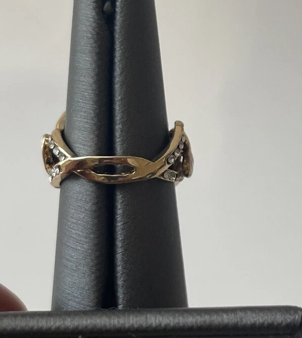 Anillo pieza llamativa esmalte e imitación ópalo diseño floral tono dorado talla 6 Foto 4 de 4