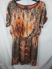 Gabby Skye Orange Multicolored Short Sleeve Round Neck Dress Sz 12