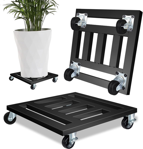 Heavy Duty Plant Caddy with Wheels, 2 Pack Metal Rolling Plant Stand Indoor Outd