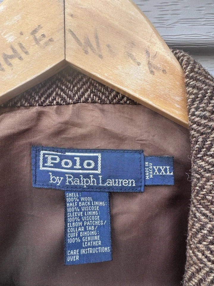 Chaqueta Polo Ralph Lauren De Colección Para Hombres 48L Tweed Cuero Espiga RRL Caza Foto 2 de 4