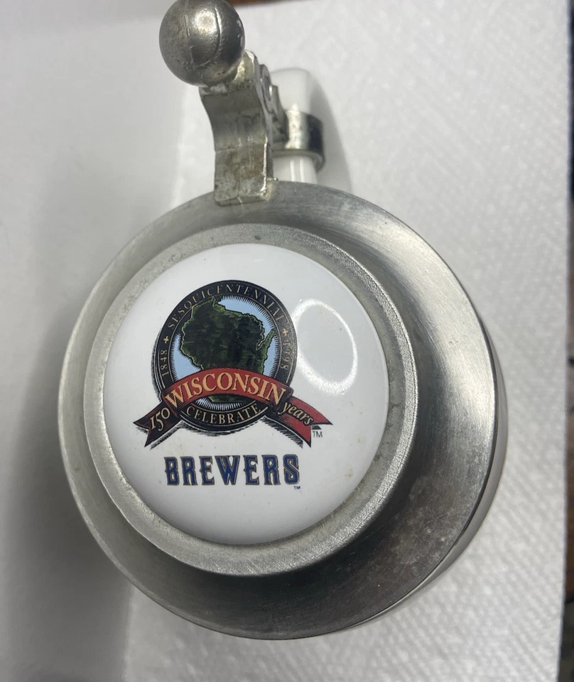 Taza Milwaukee Brewers MB Cross Bats años 90 logotipo cerveza Stien Wisconsin 150º certificado de autenticidad Foto 4 de 4