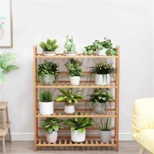 4-Tier Bamboo Bookcase with Adjustable Shelves Storage Shelf Unit Plant Stand US