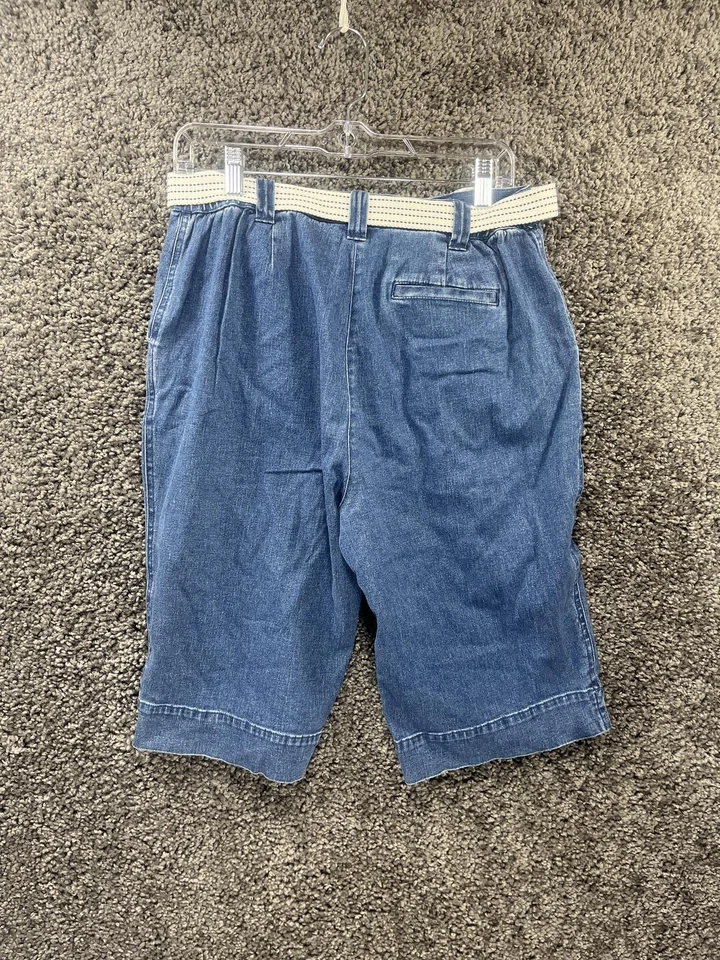 Pantalones cortos de mezclilla para mujer Karen Scott hasta la rodilla talla 8 con cinturón blanco ajustable Foto 4 de 4