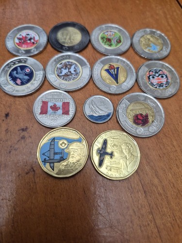 CANADIAN Colorized Coins LOT OF 13 SEE PHOTOS