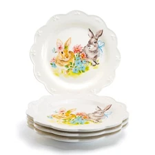 Grace Teaware Flower Bunny Scallop Dinner Plate Set of 4