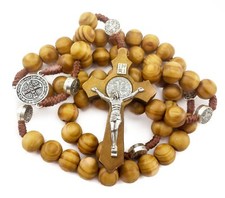 Saint Benedict Olive Wood Beads Rosary Necklace NR Medal Cross Catholic Charm
