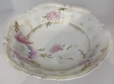 RS Prussia Porcelain Serving Bowl Pearlized Pink White Flowers Vintage