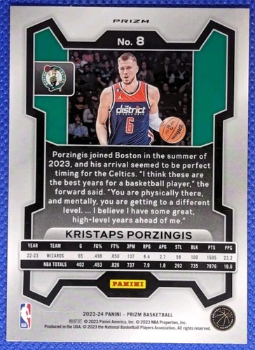 2023-24 Panini Prizm KRISTAPS PORZINGIS #8 Orange Ice Washington Wizards - Picture 2 of 2