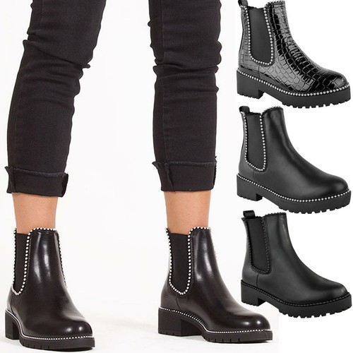 Womens Ladies Black Faux Leather Ankle 