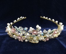 Beaded w/ White Pink Pearl Multi-Color.Headpiece.1.75" Pick Your Color