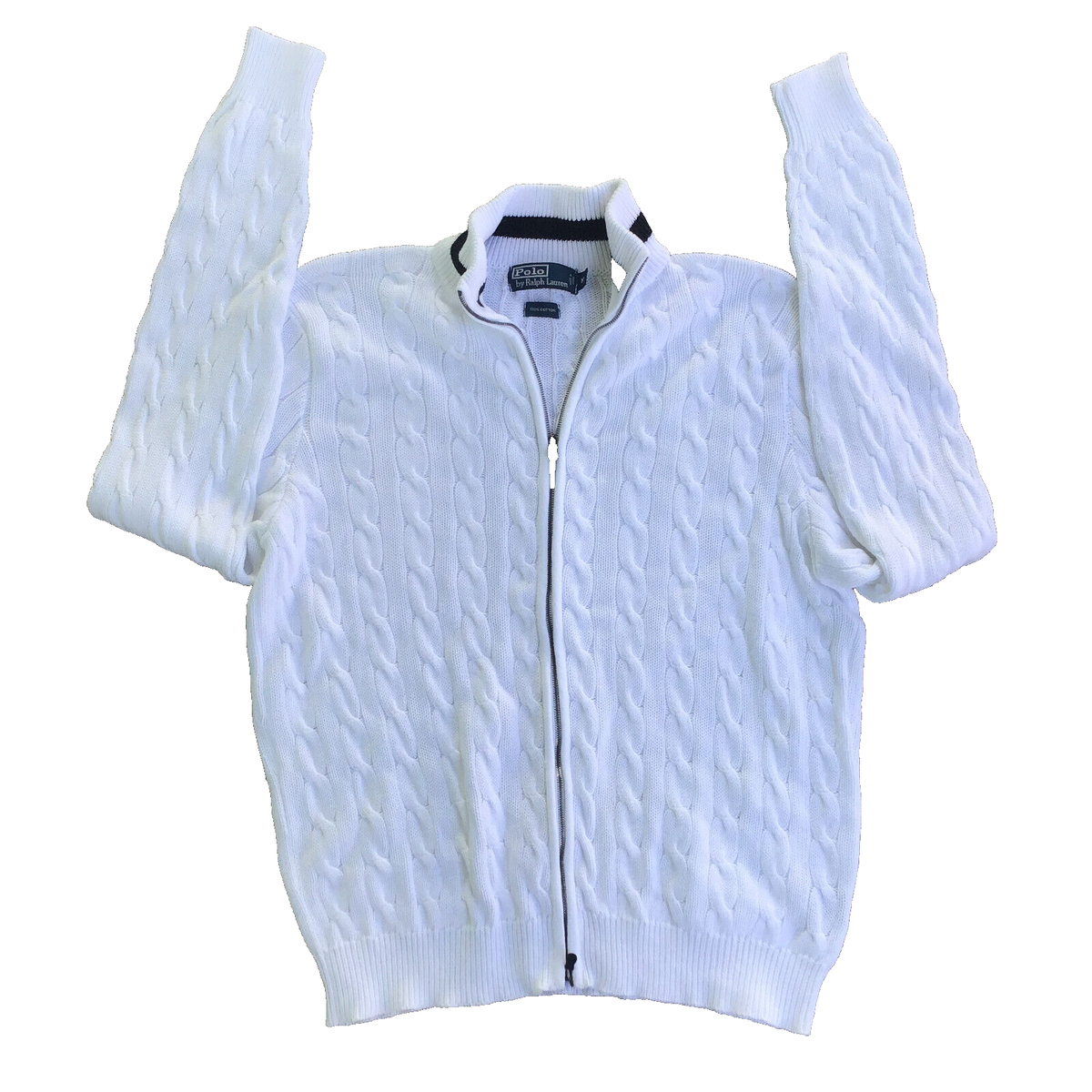 Vintage Polo Ralph Lauren Cable Knit Full Zip Men Medium Sweater