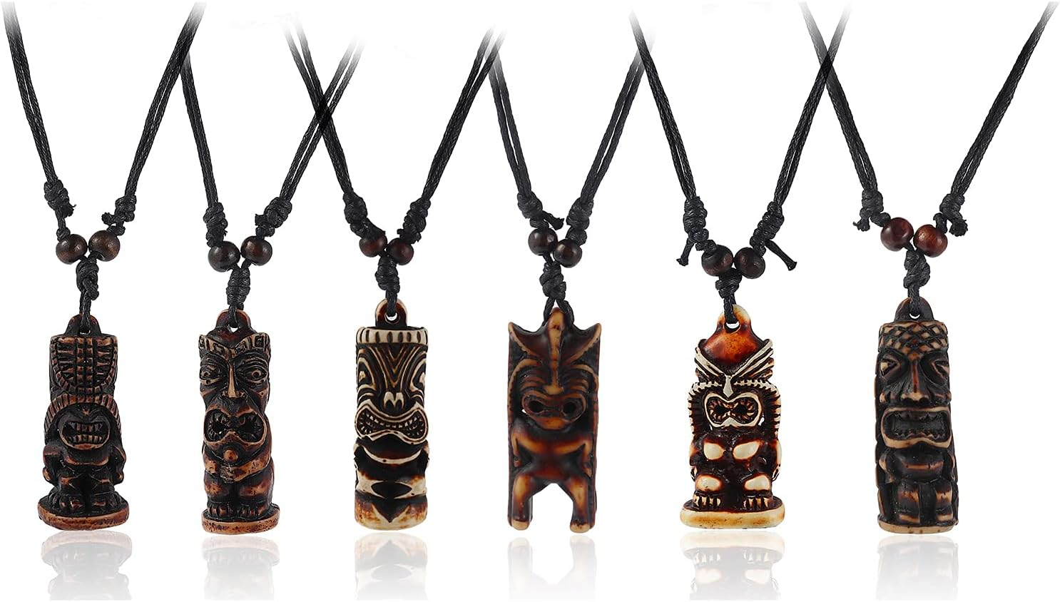 Hawaiian Tiki Resin Protection Amulet Lucky Pendant Necklace (6 Pack)