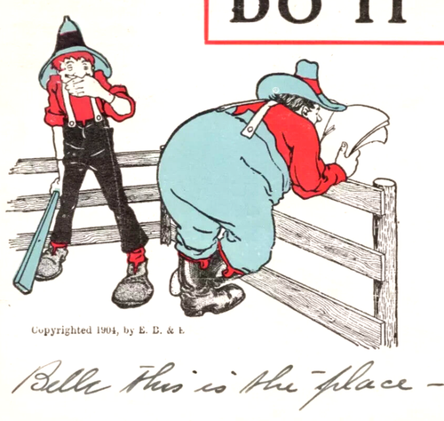 Spanking Paddle 'Do It Now' Farmers at Fence, 1904 Postcard, Big Butt Humor - 第 1/3 張圖片