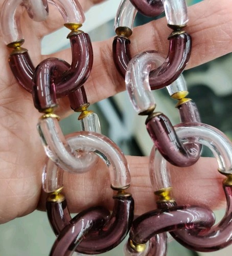 Vintage Archimede Seguso Interlocking CC Art Glass Links Necklace Unsigned - Picture 7 of 24