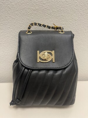 “NWT” Bebe Hera Small Backpack Black w Gold Faux Leather