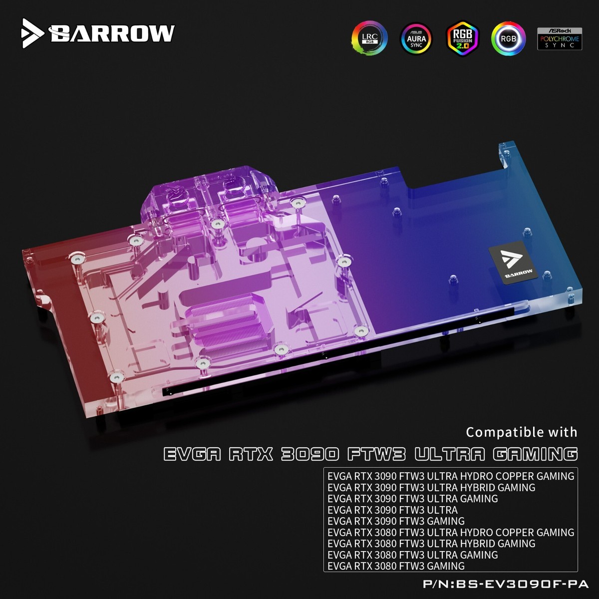 Ekwb Evga Ftw3 3080 Waterblock Barrow Full Cover GPU Water Block