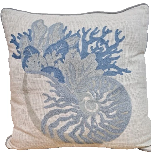 Needlepoint throw pillows. Nautical blue needlepoint on cotton weave material