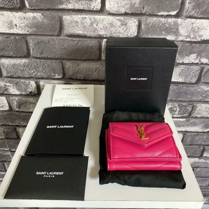 AUTH SAINT LAURENT FOLD PURSE #1605 MINI WALLET YSL VSTECH PINK