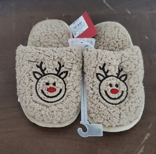 Wondershop Christmas Reindeer Happy Face Fleece Slippers Childs' Size 11 - 12