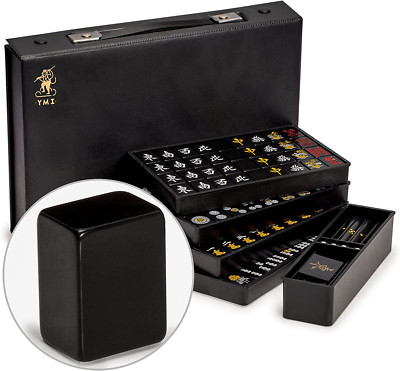 Japanese Riichi Mahjong Set - Black Standard Size Tiles with Vinyl Case