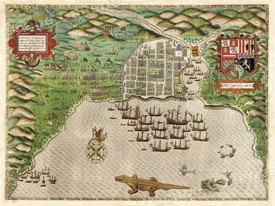 Sir Francis Drake 1585 Santo Domingo Caribbean Map - 24x32
