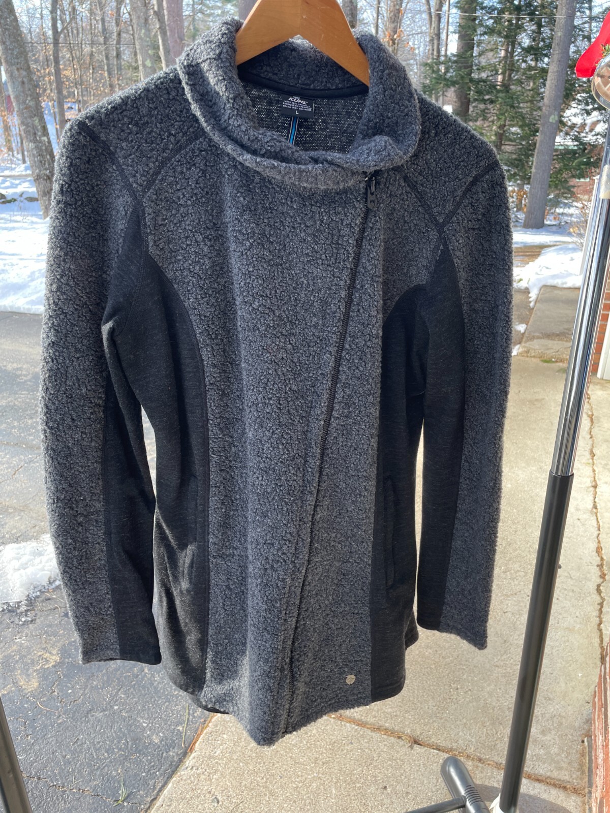 Kuhl Womens L Long Gray Wool Poly Mid-Length Sherpa Fleece Jacket Coat