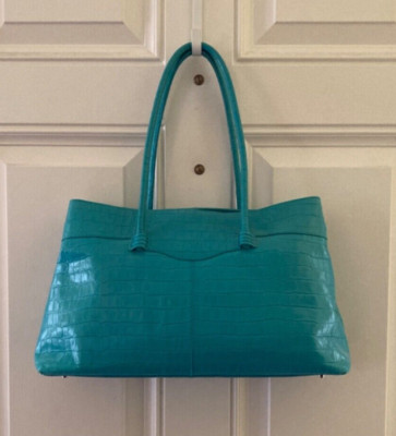 Maxx NY Croco Embossed Leather Double Handle Satchel/Turquoise/EUC/USED ONCE!!!