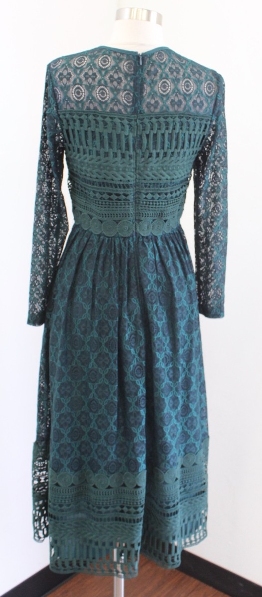NWT Asos Tall Forest Green Ornate Lace Midi Skater Dress Size 4 A Line  Flared | eBay
