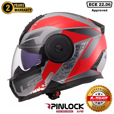 LS2 FF902 SCOPE II DUAL VISOR FLIP UP MOTORCYCLE ECE CRASH HELMET OXYD GREY  RED UK