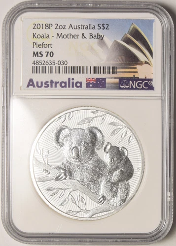 2018-P Australia $2.00 Koala Mother & Baby NGC MS-70 Piefort 2 oz. Silver 35-030