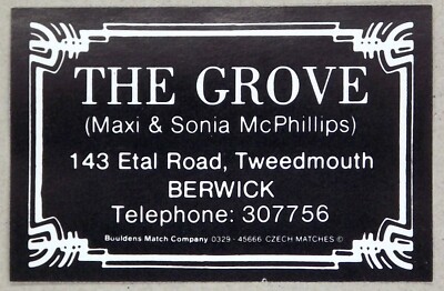 Matchbox Label Pub The Grove Etal Road Tweedmouth Berwick Northumberland MP855