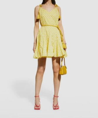$476 Rhode Women's Yellow Casey Heart-Print Rope-Tie Mini Dress Size L