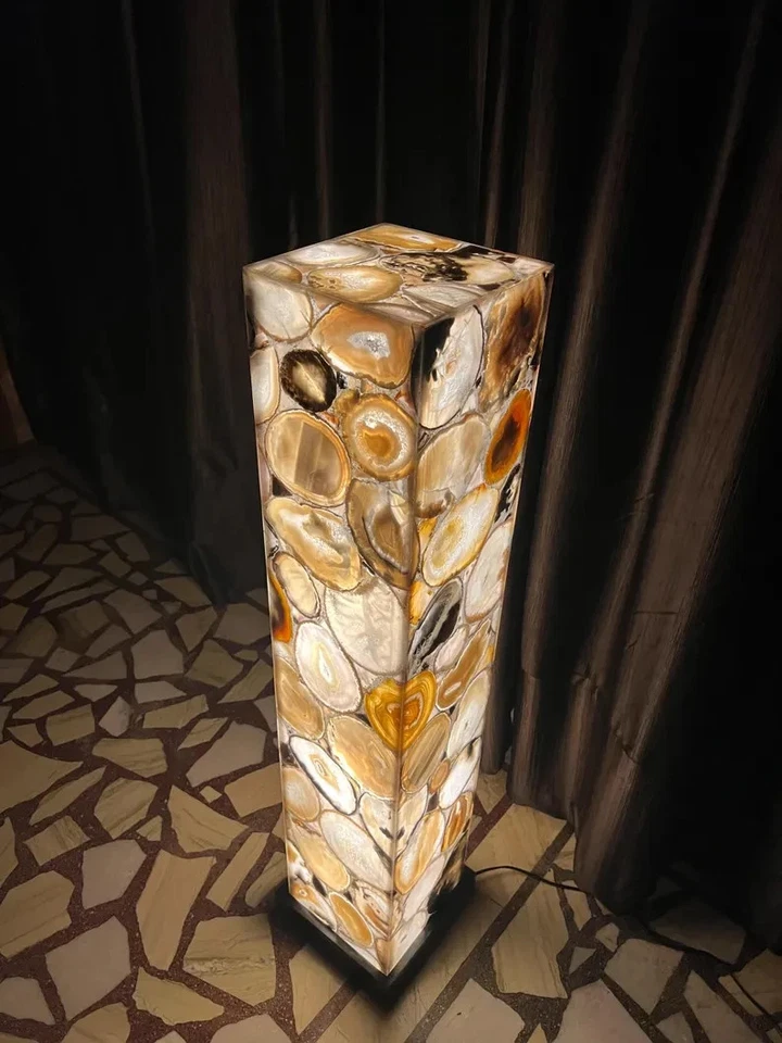 Lámpara de pie de ágata hecha a mano piedras preciosas decoración del hogar de lujo Foto 2 de 4
