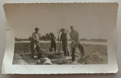 #ad Vintage Snapshot Farm Workers Shovels Rural Labor Field Agriculture Photo $5.00