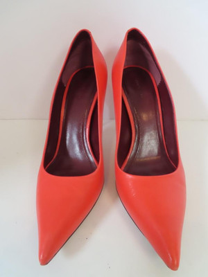 CELINE Orange-Red Leather Pointed Toe Slim 95mm Heel Pumps Size 38