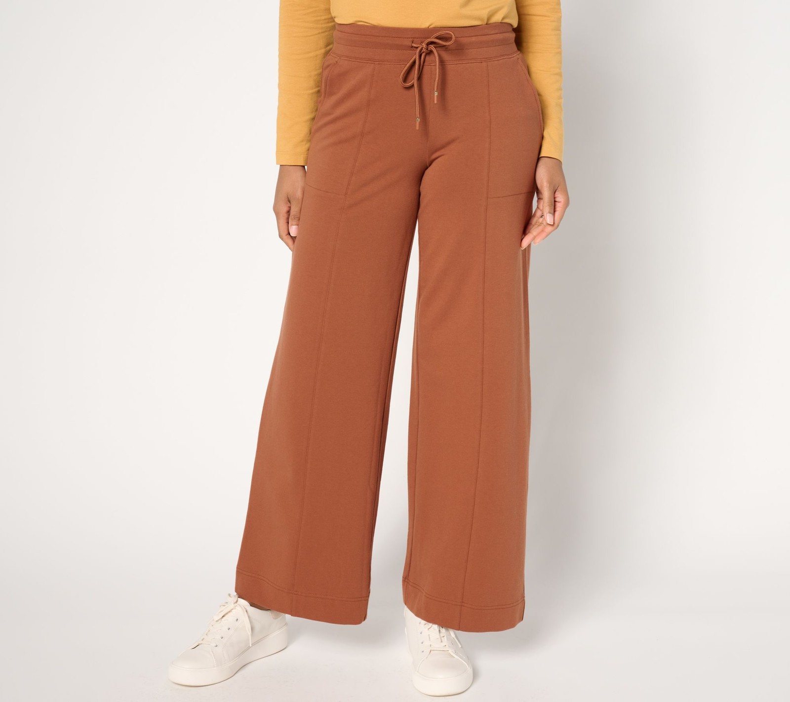 Denim & Co. Women's Pants Sz L Active French Terry Regular Wide Brown A630326