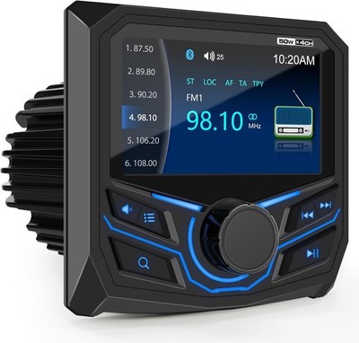 Marine Grade Bluetooth Radio Receiver - Boat Gauge Stereo Multimedia Player - 4.