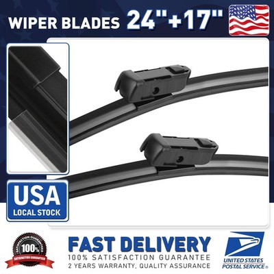 All Season Bracketless Durable Pair Windshield Wiper Blades 24''+17'' Top Lock