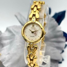 SEIKO Exceline Quartz Gold Dial 2 Diamonds 19.5mm Vintage Watch Japan