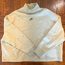 Nike Sportswear Women's LG Gray Mock Neck Pullover Fleece Logo Sweatshirt