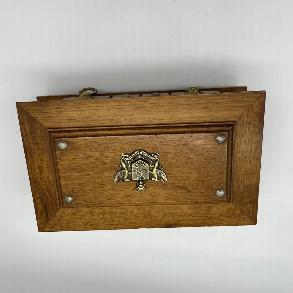 Vintage Wooden Jewelry Box with Mirror Lion Head Pulls Decorative Accents - Image 3 of 4