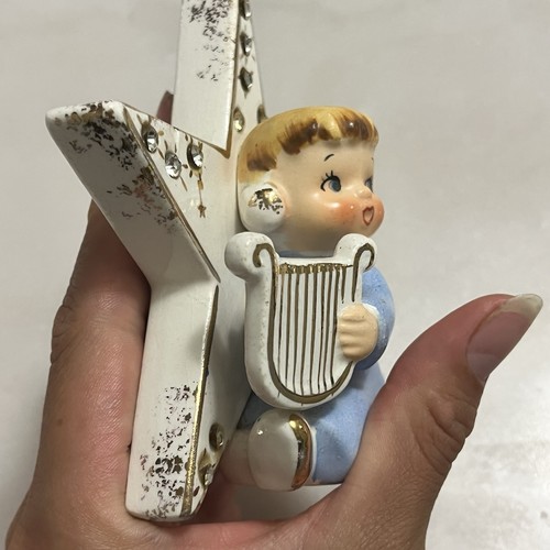 VTG Japan Norcrest Angel Baby Figurine Star Blue Instrument Ceramic Christmas - Picture 5 of 7