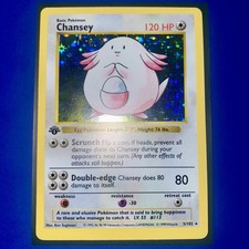 Auktionsbild: 1st Edition Shadowless Chansey 3/102 Base Holo Vintage 1999 Pokemon Card - NM