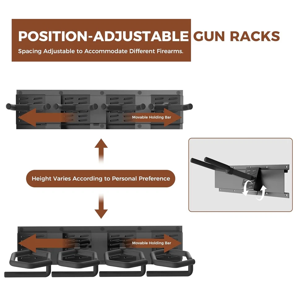Soporte de pared ajustable para pistola para pared, bastidores de pistola interiores 3/6 ranuras rifle-rack Foto 3 de 4