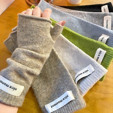 Women Long Half Finger Fingerless Gloves Arm Hand Warmer Knitted Mittens Winter